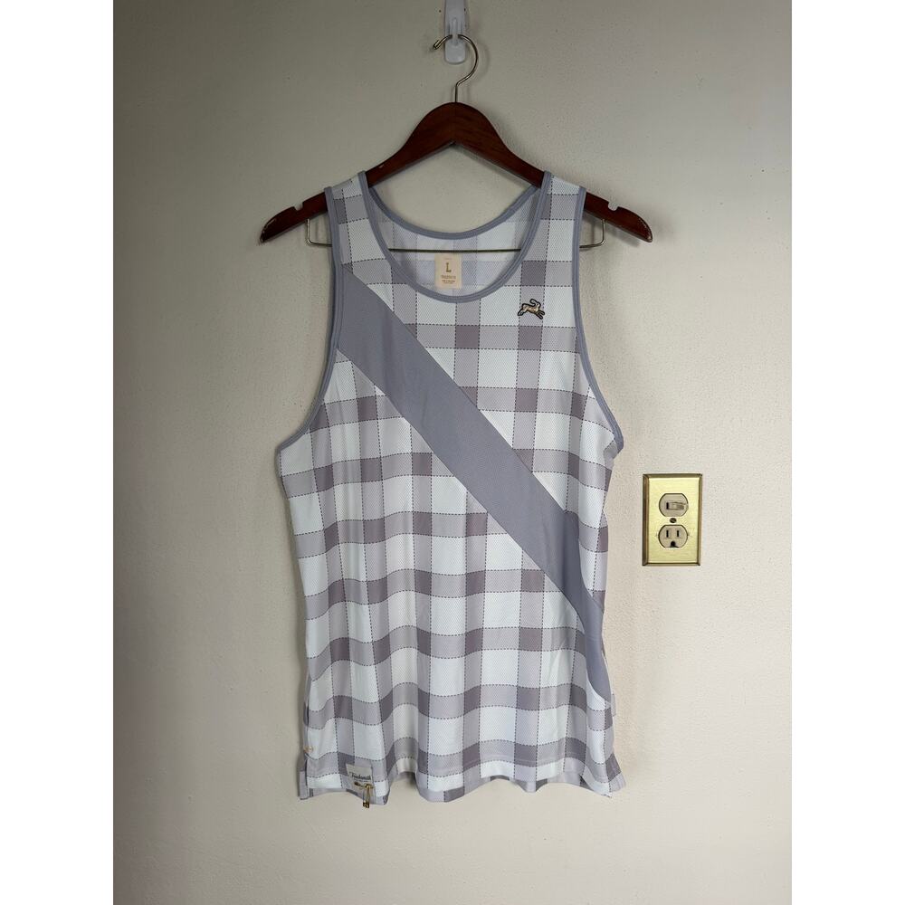 Tracksmith Van Cordlandt Checkered White Gray Tank Top